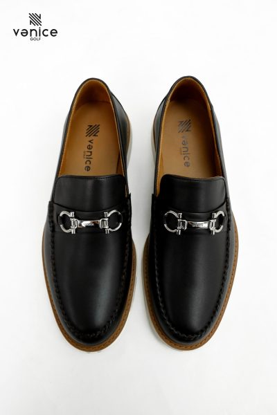 giày golf nam màu nâu đen Vanappa GDVNG06, thiết kế bit loafer da Nappa cao cấp, đế thể thao trắng, phong cách lịch lãm