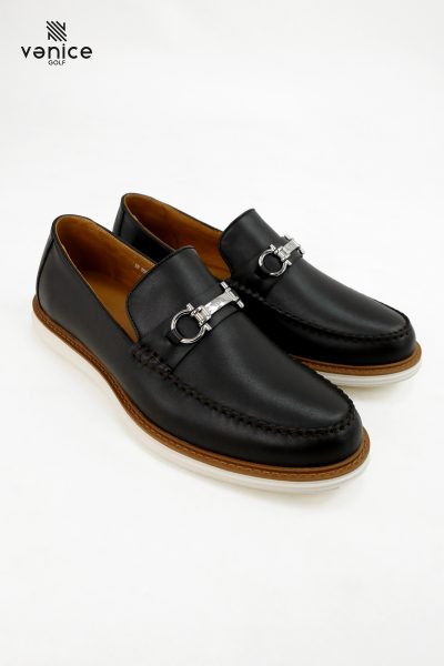 giày golf nam màu nâu đen Vanappa GDVNG06, thiết kế bit loafer da Nappa cao cấp, đế thể thao trắng, phong cách lịch lãm