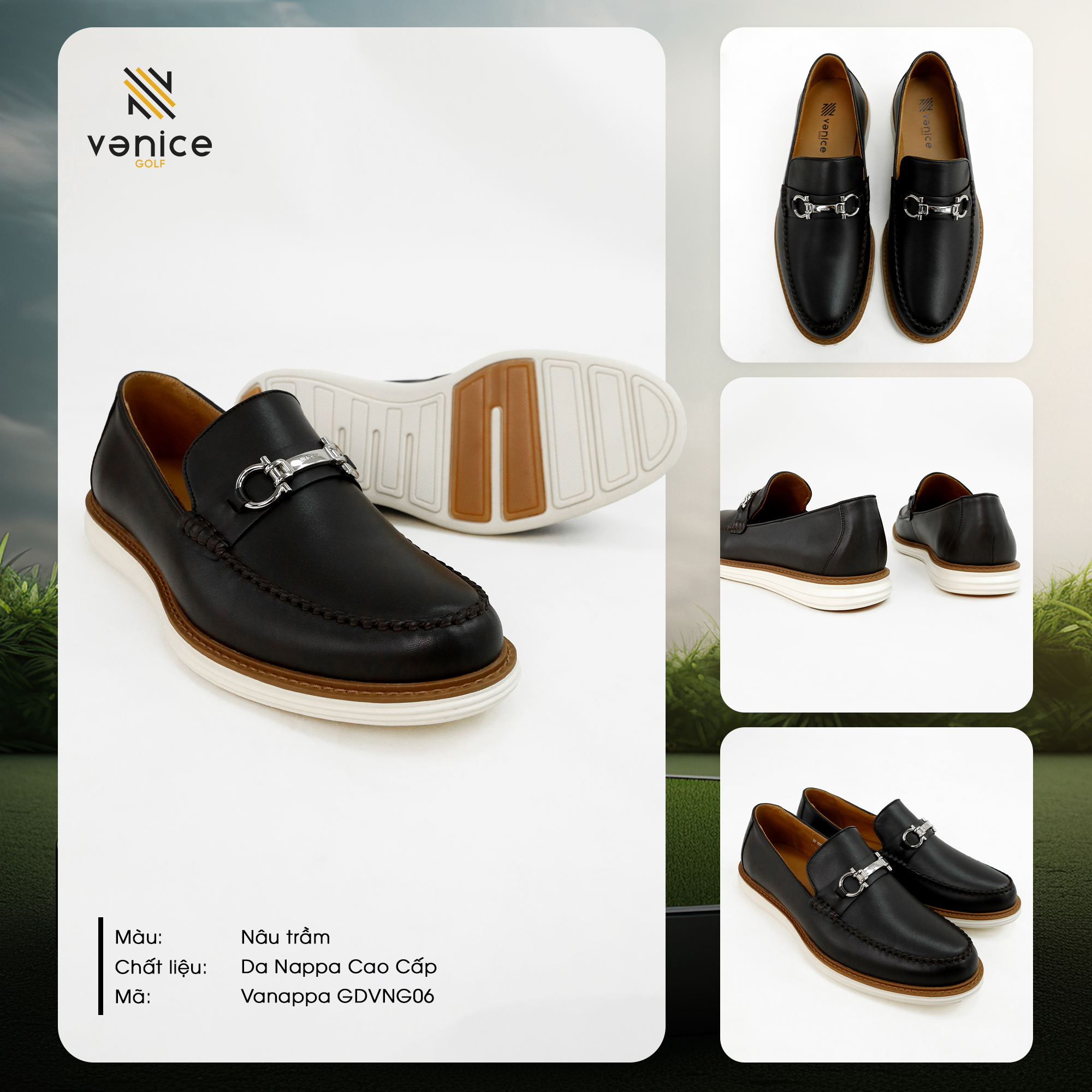 Giày golf loafer nâu trầm Vanice Golf da Nappa cao cấp, kiểu dáng thanh lịch, sang trọng cho golfer