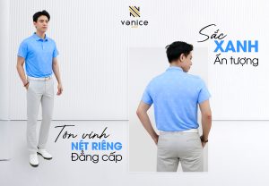Áo polo golf Vanice màu xanh nhạt mã AVN3718 thiết kế gọn gàng phong cách golf hiện đại